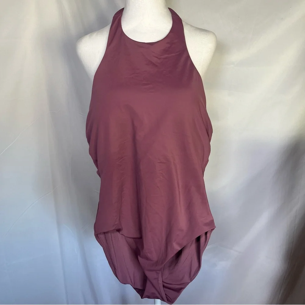Andie The Luzon‎ One-Piece Halter Swimsuit Cactus Flower Purple Mauve Size L